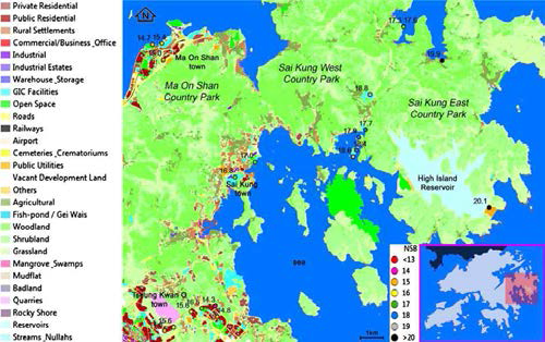 홍콩의 토지 용도 특성에 따른 빛공해 지도
