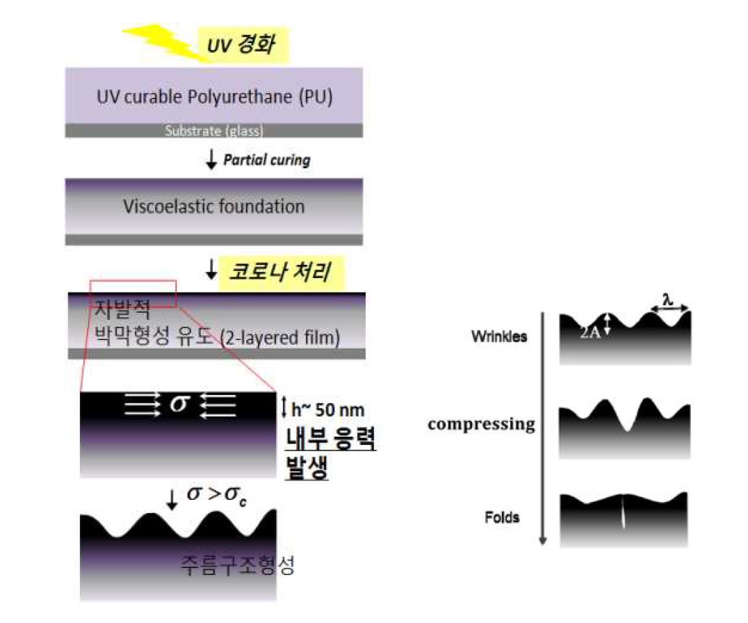 표면 주름/접힘 구조 생성 및 공정 프로세스