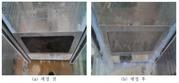 Type 1 시스템 세정 사진 (a) 세정전, (b) 세정후