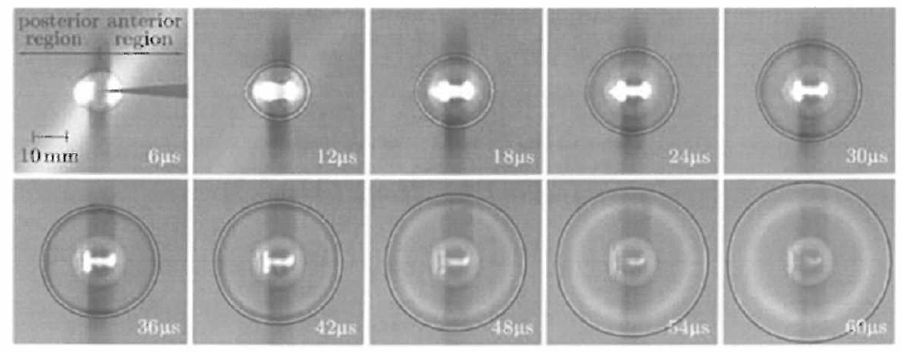 CO2 laser 조사 시 증발 입자와 플라즈마의 고속 카메라 촬영 결과