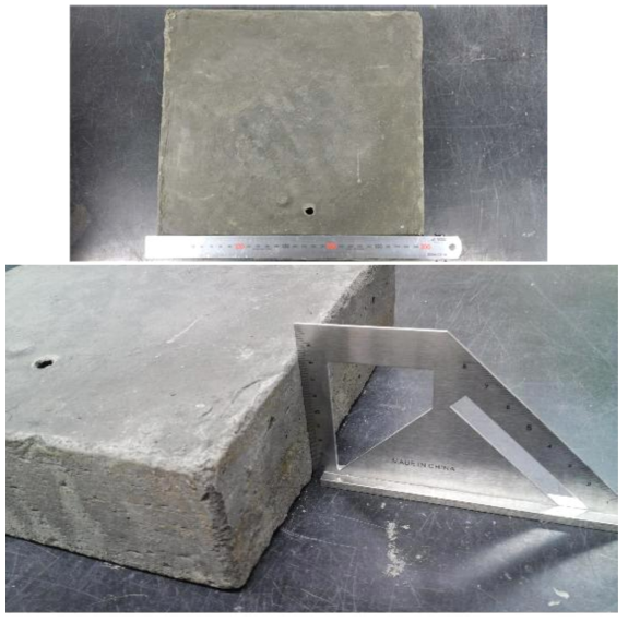 Geopolymer mortar panel produced from YH fly ash. The content of fine aggregate is 29.4 wt% and a Si:Al ratio of geopolymer is 1.5.