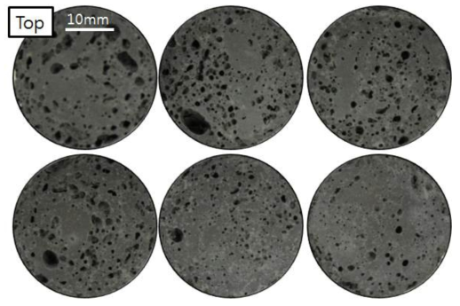 경량 지오폴리머 배합물의 Si/Al 1.5 비에 대한 공시체의 상부사진.