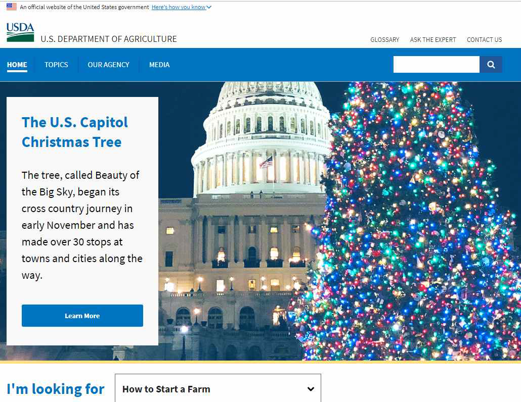 USDA 웹 포털 화면