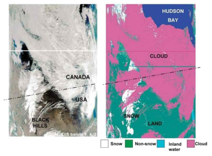 MODIS 기반 NDSI로 산출된 snow cover map