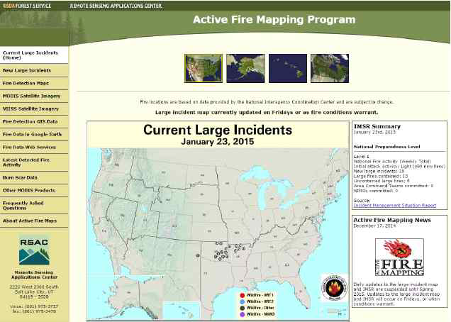 USDA Forest Service Remote Sensing Applications Center의 Active Fire Mapping Program