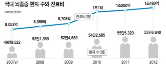 국내 뇌졸중 환자수와 진료비