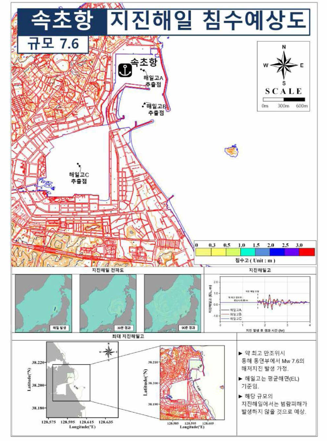 동해 동연부 규모 7.6 지진해일에 의한 속초항의지진해일 침수예상도