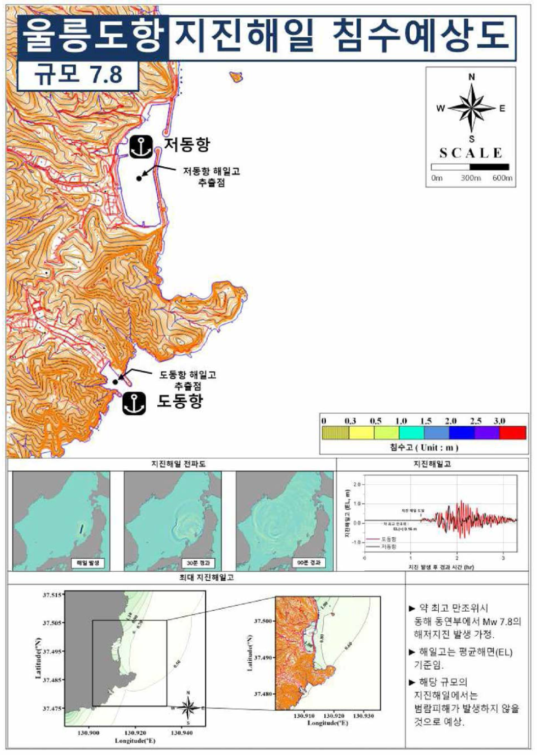 동해 동연부 규모 7.8 지진해일에 의한 울릉도항의 지진해일 침수예상도