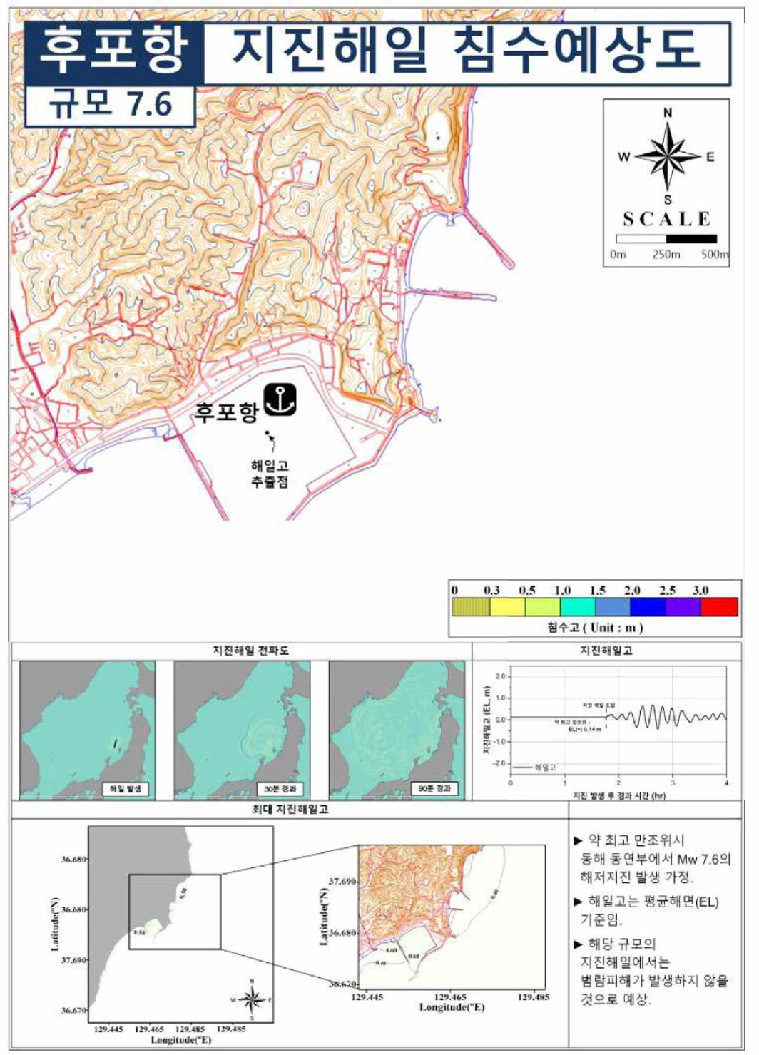 동해 동연부 규모 7.6 지진해일에 의한 후포항의 지진해일 침수예상도