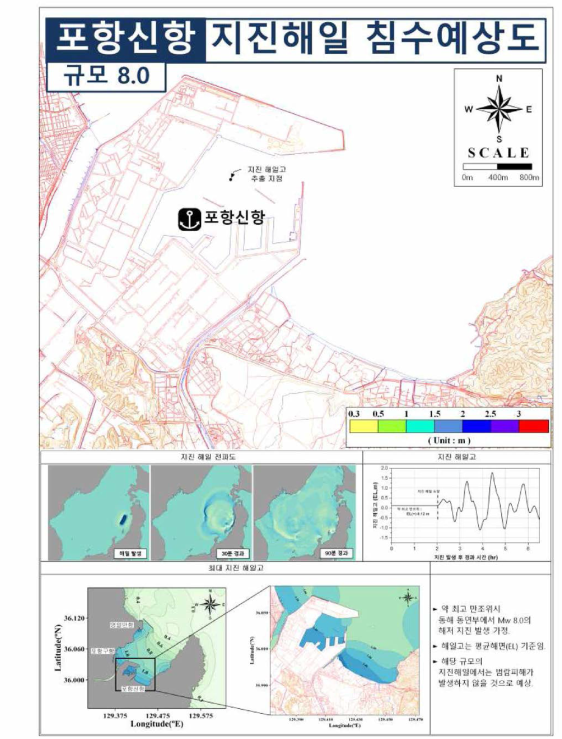 동해 동연부 가능최대지진해일에 의한 포항신항의 지진해일 침수예상도