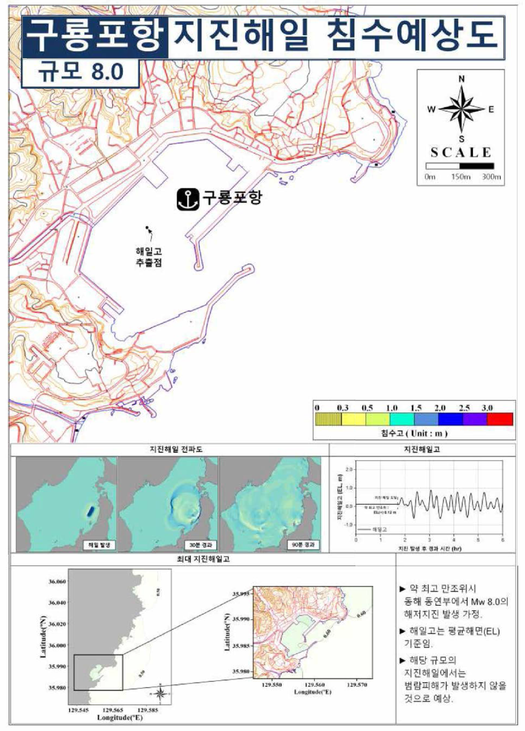 동해 동연부 가능최대지진해일에 의한 구룡포항의 지진해일 침수예상도