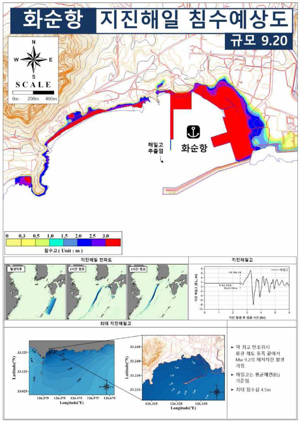 류큐트렌치 가능최대지진해일에 의한 화순항의 지진해일 침수예상도