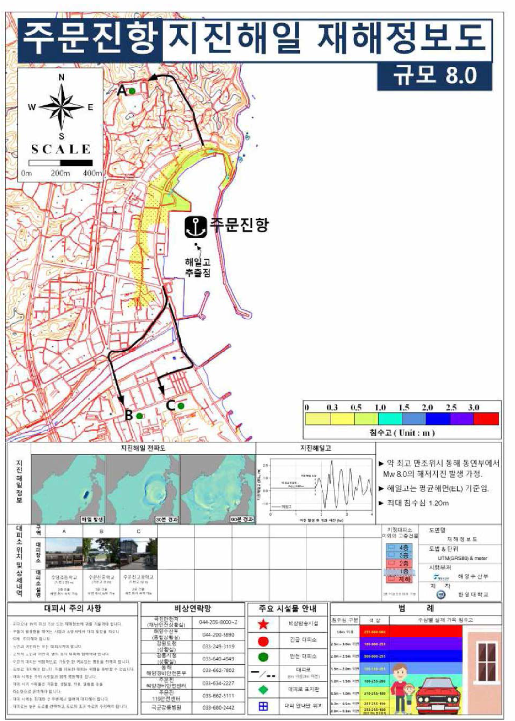 동해동연부 가능최대지진해일에 의한 주문진항 지진해일 재해정보도