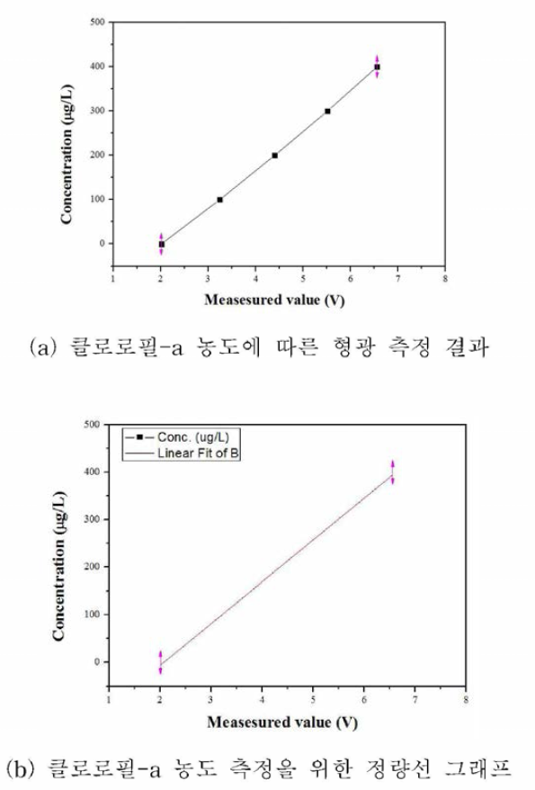 클로로필-a 농도별 측정값에 따른 정량화 모델