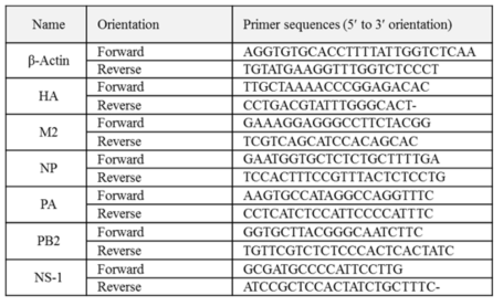 Influenza A virus gene primers