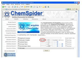 candidate material search using chemspider database