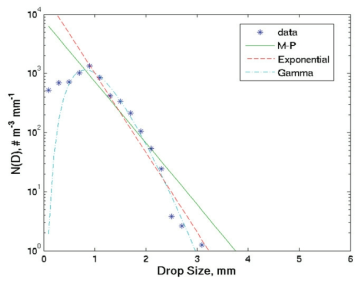 Example of an disdrometer-observed DSD, which is represented by different DSD models