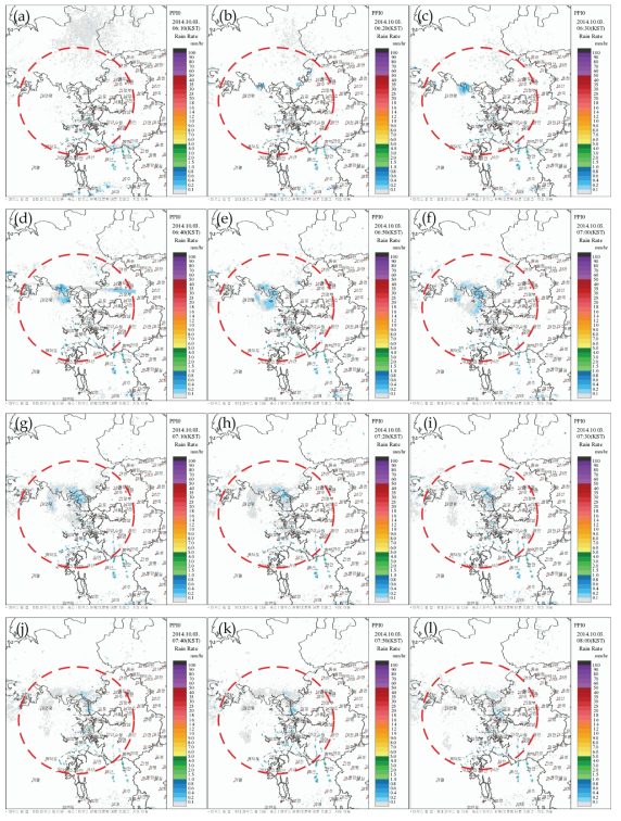 Time series of composite PPI images at 0610 ~ 0800 KST 03 Oct 2014