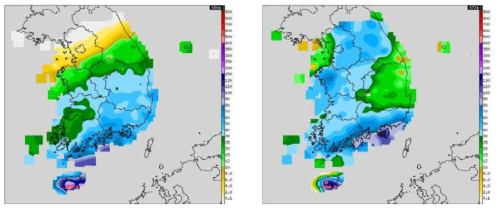 Rainfall distributions (18 March 2015 (left) and from 31 March to 4 April 2015 (right)).