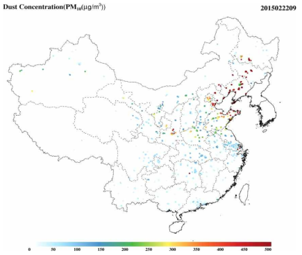 A surface PM10 concentrations by observed China Meteorological Administration at 09 KST on 22 Feb 2015