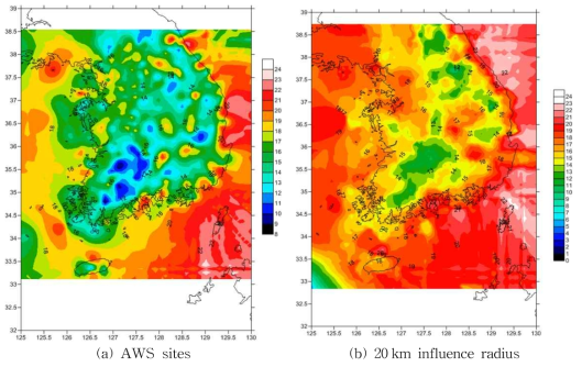 The result of objective analysis by a radius of influence at 2300 LST 26 May 2015.