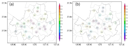 (a) Daily heat-specific mortality per 10,000 residents by district during 2004 - 2013 and (b) total number of hospital visits by heat-induced symptoms by district during 2006 - 2011.