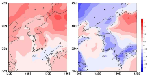 Daily deviation of WBGT (℃) on (a) 2 August and (b) 3 August in 2015.