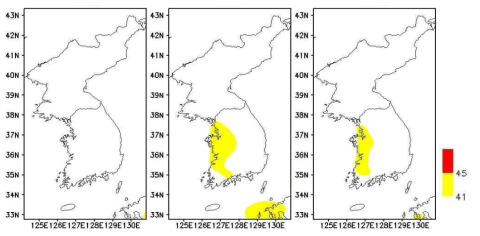 Daily distribution of PT (℃) on (a) 3 August, (b) 7 August, and (c) 8 August in 2015