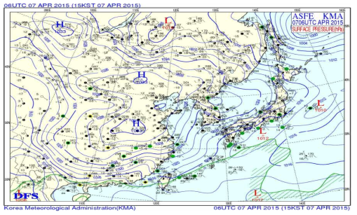 Surface synoptic charts at 1500 LST 7 April 2015.