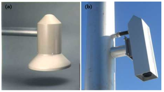 Ultra sonic snow depth sensor (left) and Laser snow depth meter (right).