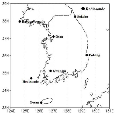 Location of radiosonde stations over South Korea