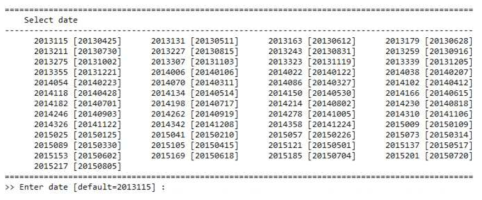 The available list of the Landsat measurements.