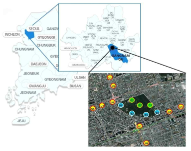 Observation sites around the Seonjeongneung region of the southeastern part of Seoul, Korea