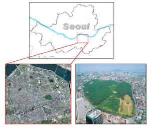 The location of the study area around the Seonjeongneung in Seoul, Korea.