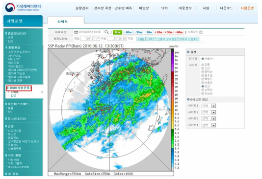 HSR test operation for Seongsan radar in web-site.