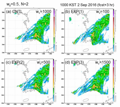 Same as Fig. 3.3.8 but for smoothness weights (a) 1000, (b) 100, (c) 500, and (d) 1500.