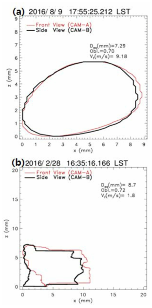 Samples of particle shape recorded by 2DVD