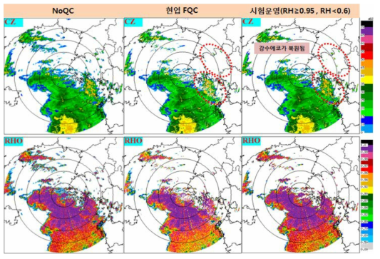 Reflectivity and cross correlation coefficient of BSL dual-polarization 0.2° PPI at 0420 KST 3 May 2016.