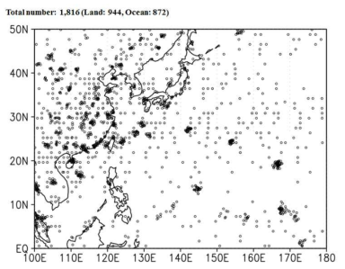 Spatial distribution of SeeBor v5.1 data over East Asia region.