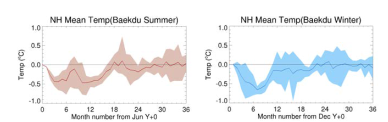 Simulated globally-averaged surface temperature anomalies from 1991 to 1993.