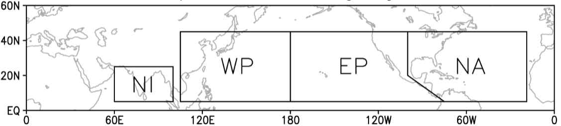 Tropical storm tracking regions