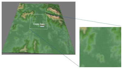 Domains used in CFD (A2C) simulations at Gumi weir and its topography