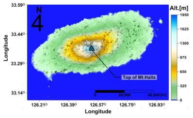 Topography of Jeju Island.