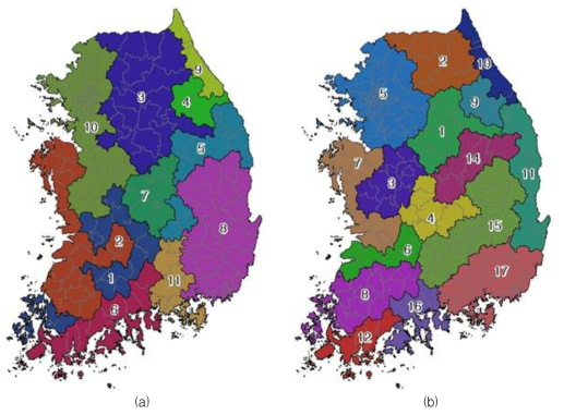 Comparison of calculated spatial distribution and previous research(a. SOM, b. previous research)