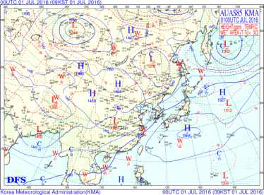 2016.07.01. 00UTC 850hPa Weather Map