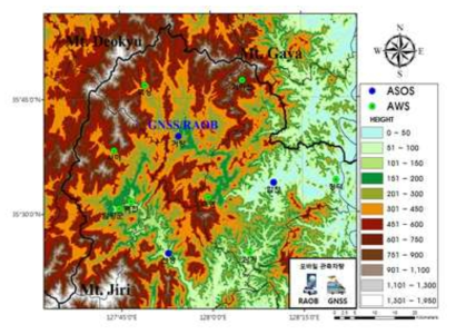 The location of target-observing using mobile vehicles. The shading indicates topographic elevation.