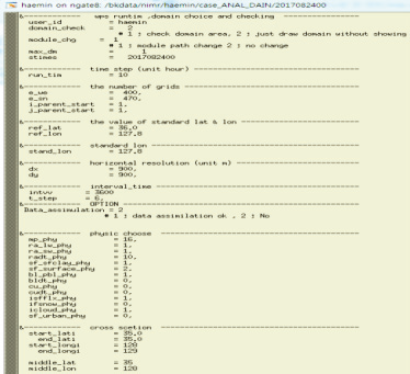 Namelist file of WRF automatic experiment