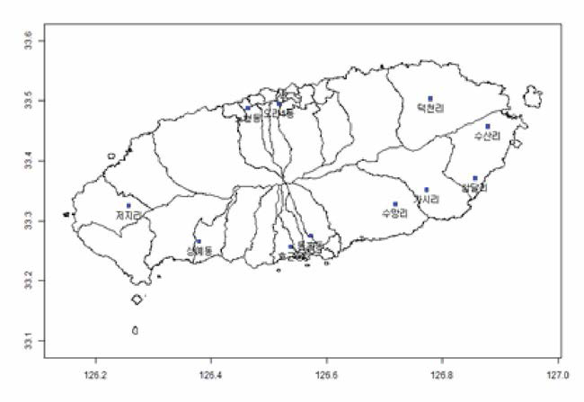 Observation sites of Jeju Agricultural Research and Extension Services.