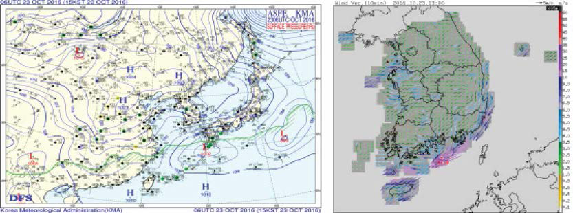 The same as Fig. 4.2.1. except for (a) 0600 UTC October 23， 2106 and (b) 1300 UTC October 23 (2200 LST October 23)，2016