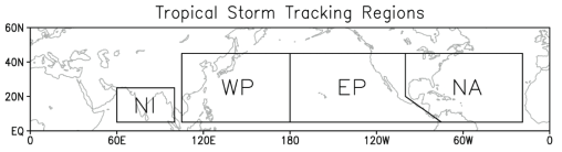 Tropical storm tracking regions. “WP” indicates Western Pacific region.